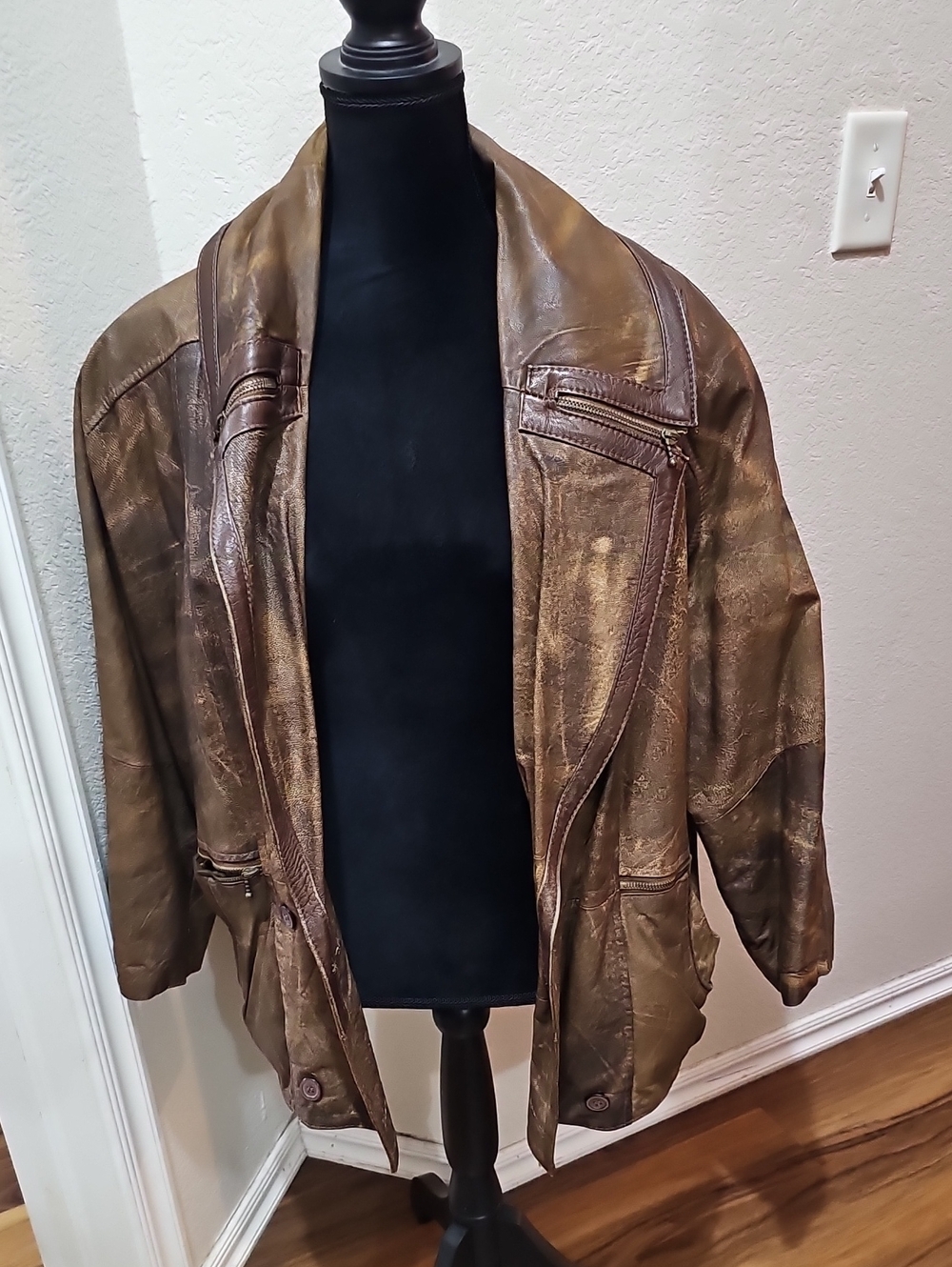 Vintage Brown Distressed Leather Jacket From Turket- Classic Oversized Coat.